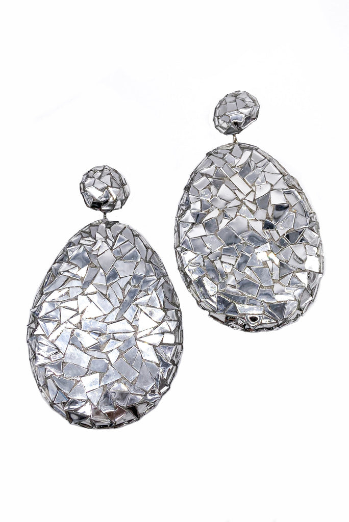 Custom Silver "Shattered Mirror" Oversize Statement Earrings