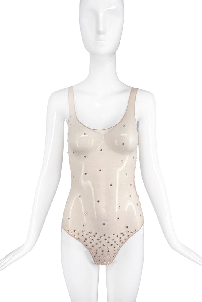 Custom Nude-Tone Sheer Bodysuit with Crystal Details