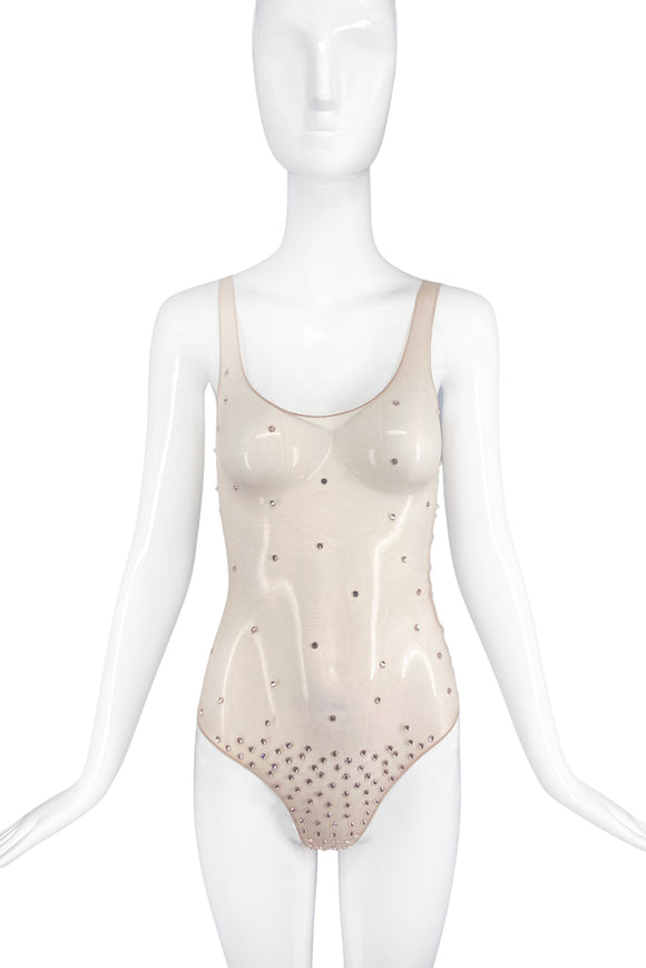 Custom Nude-Tone Sheer Bodysuit with Crystal Details