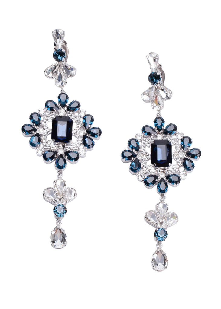 DSquared D2 Blue Sapphire Crystal Flower Drop Earrings