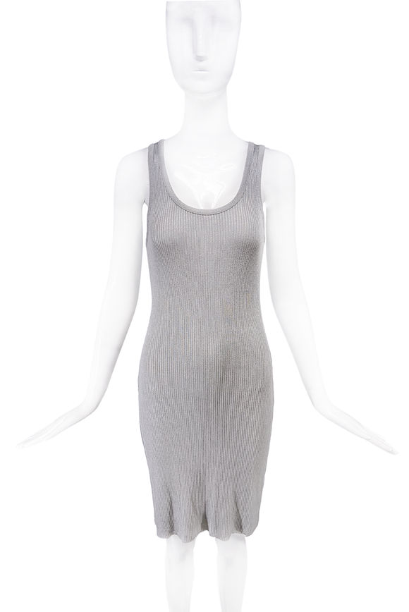 DKNY Lurex Grey Sparkle Ribbed Tank Dress 1990's Made in France