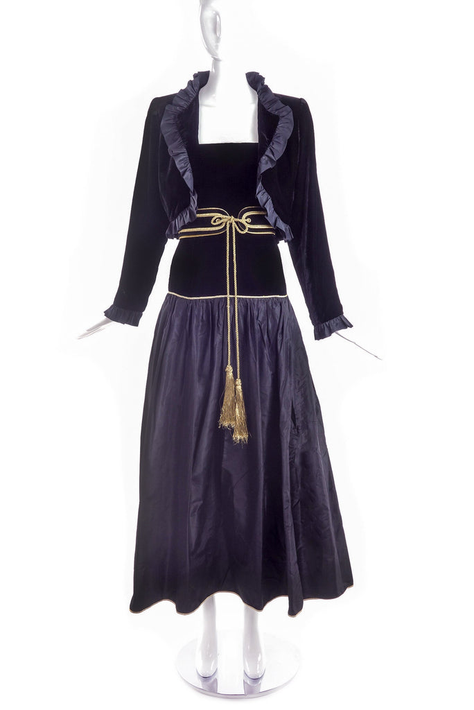 Yves Saint Laurent Black Velvet Cropped Ruffle Jacket - BOUTIQUE PURCHASE PRICE