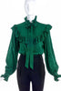 Saint Laurent Emerald Paisley Print Ruffle and Bow Blouse