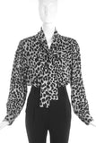 Saint Laurent Rive Gauche Black & White Leopard Bow Blouse