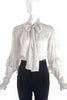 Saint Laurent Rive Gauche White Ruffle Bow Blouse with Paisley Print