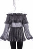 Saint Laurent Rive Gauche Metallic Ruffle Off the Shoulder Blouse