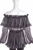 Saint Laurent Rive Gauche Metallic Ruffle Off the Shoulder Blouse