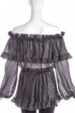 Saint Laurent Rive Gauche Metallic Ruffle Off the Shoulder Blouse