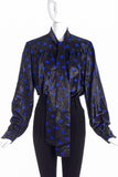 Givenchy Nouvelle Black Metallic Bow Blouse with Blue Dots