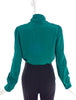 Gucci Emerald Teal Green Military Neck Bow Button-Up Blouse
