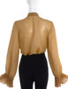 Gucci Camel Sheer Button-Up Blouse with Pleated Tie - BOUTIQUE PURCHASE PRICE