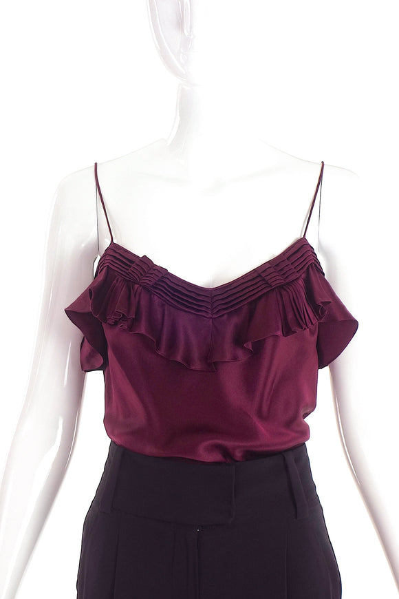 John Galliano Burgundy Ruffle Camisole Top