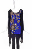 Vionnet Blue and Gold Embellished Tunic Top