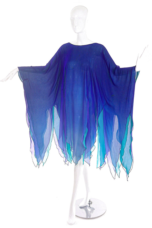 Vintage Purple Blue and Green Reversible Sheer Chiffon Cape Kaftan Caftan