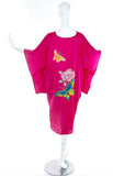 Vintage Hot Pink Japanese Silk Floral Print Caftan Kaftan Dress