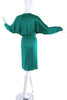 Vintage Emerald Green Satin Silk Day Dress with Knotted Silk Buttons