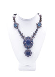 Lanvin Crystal and Sapphire Blue Costume Necklace with Geometric Crystal Pendent