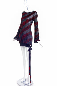 Alexander McQueen Sheer Mini Dress with Red Lurex Stripes #