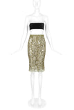 Vicky Tiel Luxurious Gold Lace Floral Skirt with Sequin Details - BOUTIQUE PURCHASE PRICE