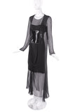 Chanel Black Chiffon Drape Gown Dress with a Patent Leather Corset