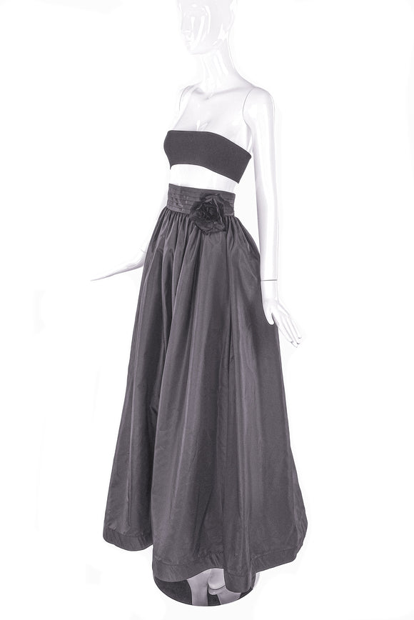 Bill Blass Black Taffeta Full Evening Skirt with Flower Detail