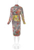 As Four Multi Color Pink Yellow Floral Lace Dress Coat with Kimono Belt