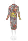 As Four Multi Color Pink Yellow Floral Lace Dress Coat with Kimono Belt