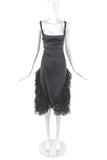 Alexander McQueen Black Satin Cowl Neck Dress with Lace Ruffle Details Late Nineties