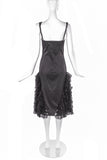 Alexander McQueen Black Satin Cowl Neck Dress with Lace Ruffle Details Late Nineties