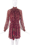Loris Azzaro Burgundy Chiffon Mini Dress with Gold Lurex Dots and matching Tassel Belt - BOUTIQUE PURCHASE PRICE
