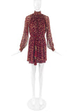 Loris Azzaro Burgundy Chiffon Mini Dress with Gold Lurex Dots and matching Tassel Belt - BOUTIQUE PURCHASE PRICE