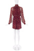 Loris Azzaro Burgundy Chiffon Mini Dress with Gold Lurex Dots and matching Tassel Belt - BOUTIQUE PURCHASE PRICE