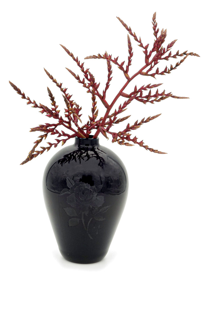 Vintage Japanese Vase with flower etching