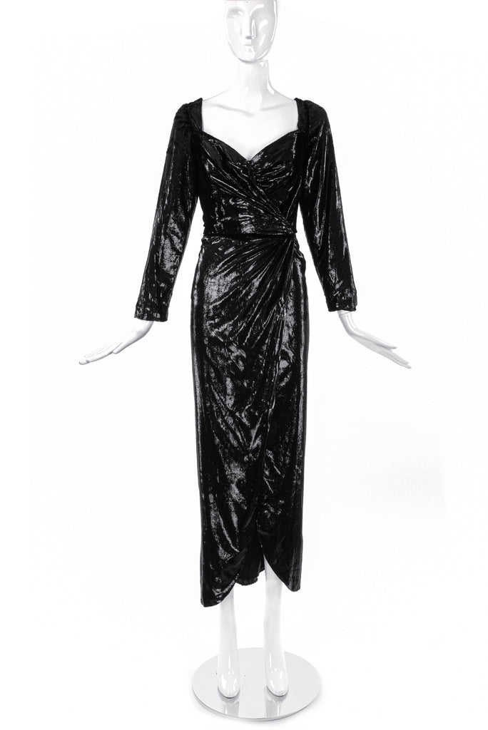 Vicky Tiel Black Liquid Shine Cocktail Dress - BOUTIQUE PURCHASE PRICE