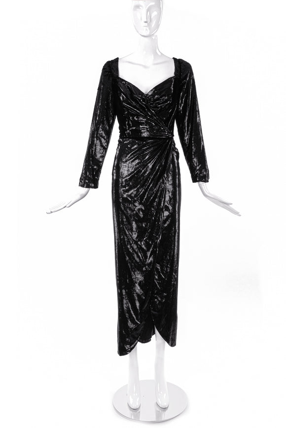 Vicky Tiel Black Liquid Shine Cocktail Dress - BOUTIQUE PURCHASE PRICE