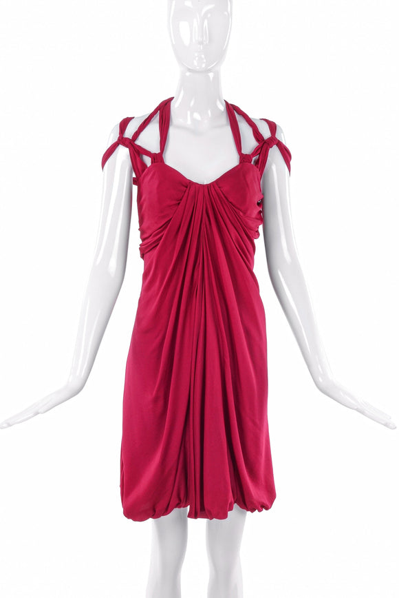 Vionnet Red Grecian Drape Multi Strap Harness Dress - BOUTIQUE PURCHASE PRICE