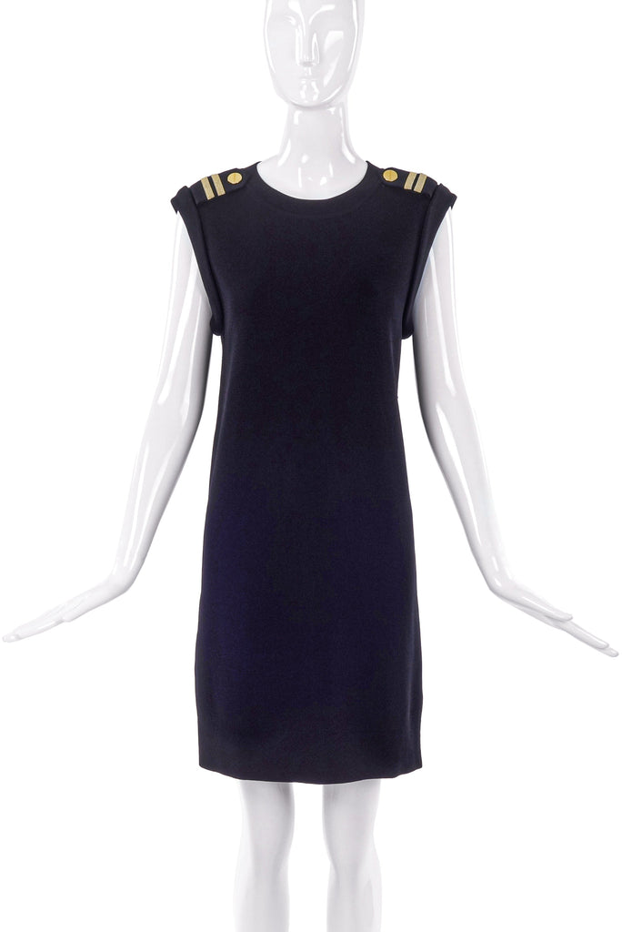 Neil Barrett Black Sweater Dress with Epaulet Shoulder Details - BOUTIQUE PURCHASE PRICE