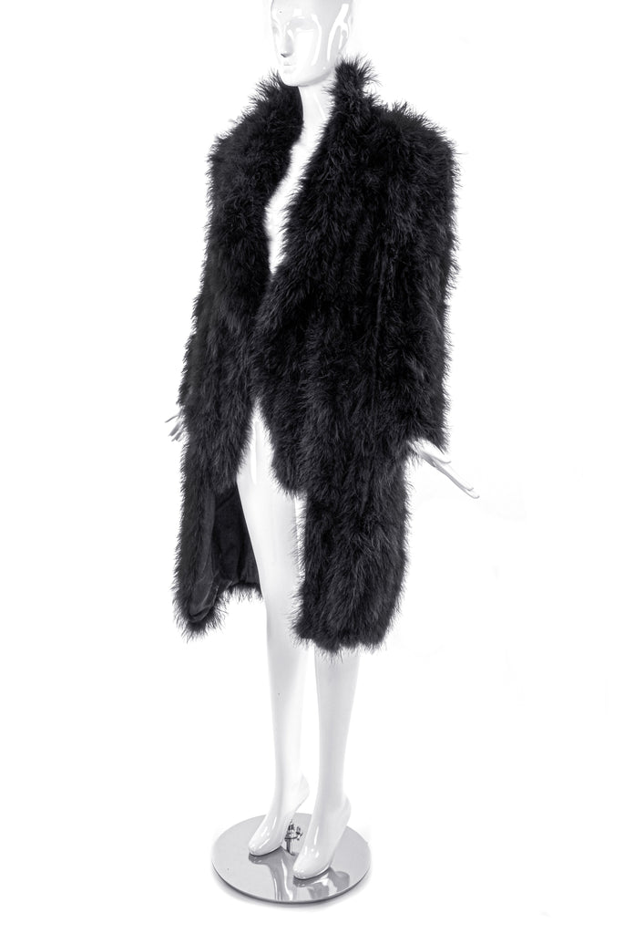 Sonia Rykiel Black Marabou Plume Feather "Fur" Coat with Shoulder Pads 1991 Collection