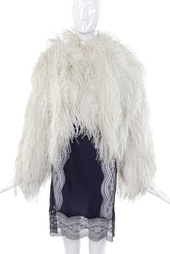 Vintage White Ivory Ostritch 1940's Chubby Feather Crop Jacket