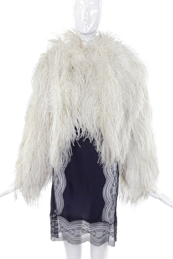 Vintage White Ivory Ostritch 1940's Chubby Feather Crop Jacket