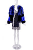 Vintage Blue and Black Graphic Faux Fur Jacket