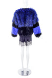 Vintage Blue and Black Graphic Faux Fur Jacket