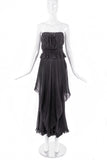 Vicky Tiel Black Chiffon Strapless Beaded Top and Skirt - BOUTIQUE PURCHASE PRICE