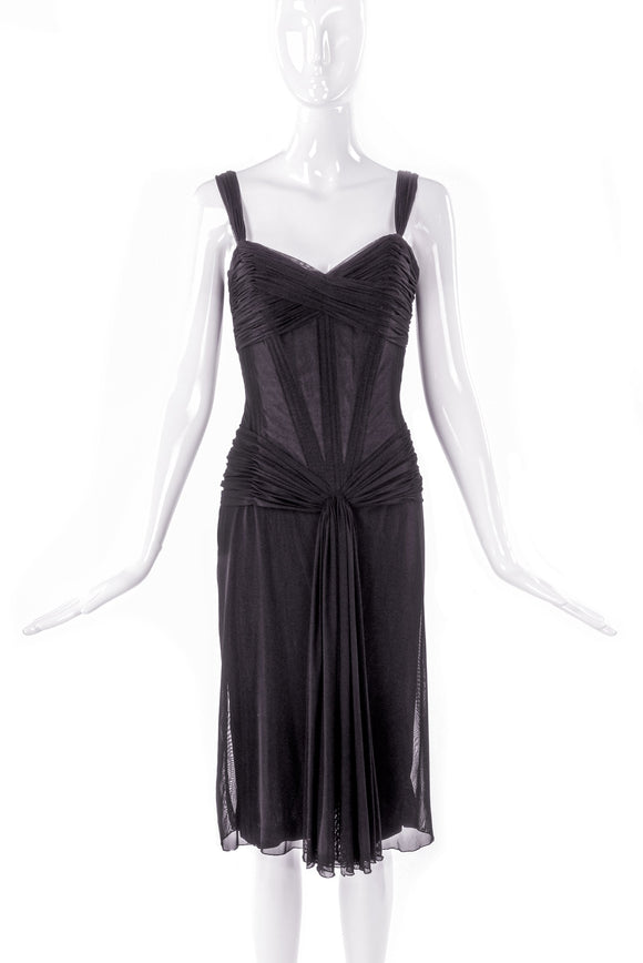 Vicky Tiel Black Chiffon Ruched Corset Pretty Woman Cocktail Dress - BOUTIQUE PURCHASE PRICE