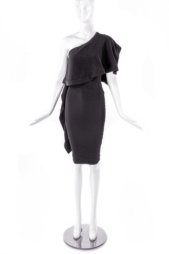 Antonio Berardi Black One Shoulder Draped Cocktail Dress