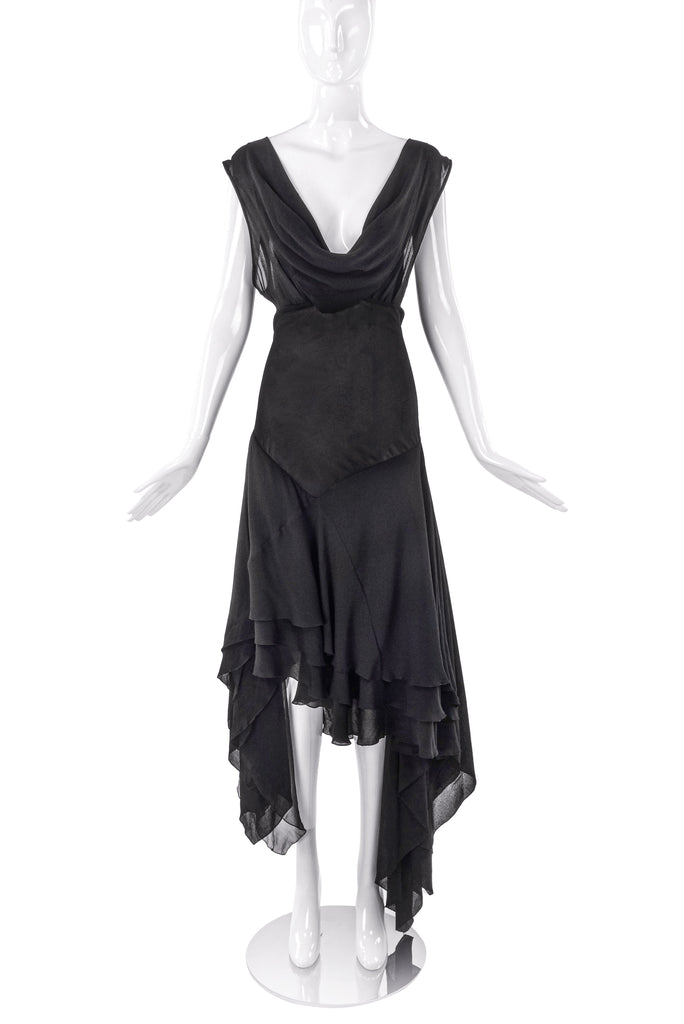 Antonio Berardi Black Chiffon Hankerchief Hem Flamingo Dress