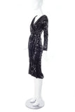Vintage Black Sequin Long Sleeved Draped Dress - BOUTIQUE PURCHASE PRICE