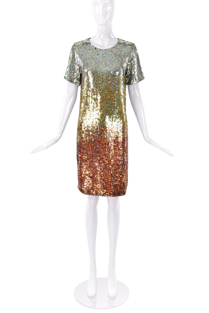 Ashish Gold, Silver and Bronze Sequin Mini T-Shirt Dress