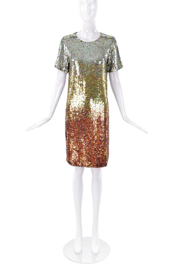Ashish Gold, Silver and Bronze Sequin Mini T-Shirt Dress