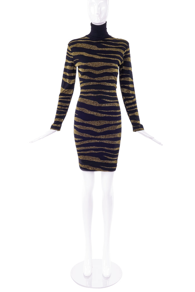 Vintage Black and Gold Lurex Zebra Tiger Print Sweater Dress